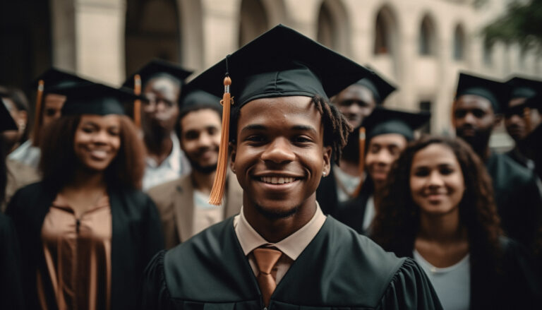Multi ethnic group of graduates smiling with success generated by AI